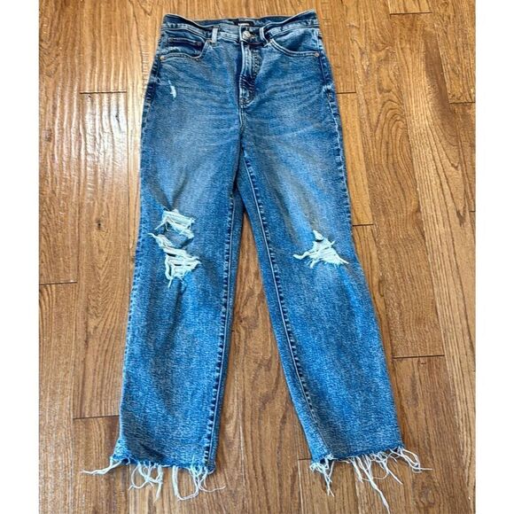 Express modern straight super high rise distressed knee jeans 6s - Picture 4 of 12